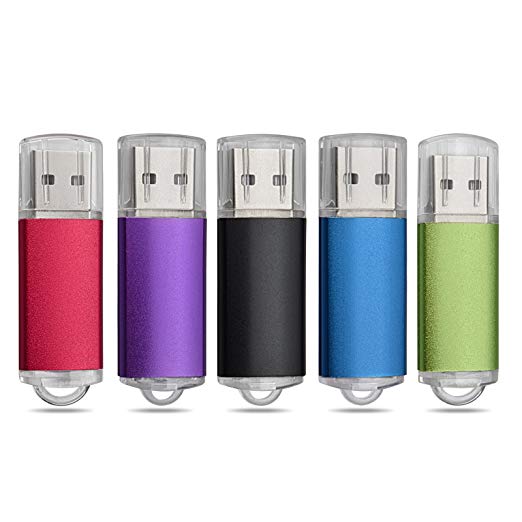 KEXIN 5 Pack 32GB USB 2.0 Bulk Flash Drives Thumb Drive Multiple Color USB Jump Drive Memory Stick Pen Drive 5 Pieces, Black/Blue/Green/Purple/Red (32GB)