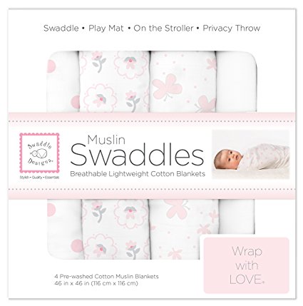 SwaddleDesigns 4 Piece Muslin Swaddle Blankets, Butterflies and Posies