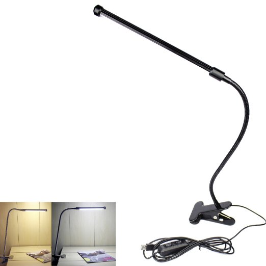 Leadleds Eye Protection Protable Clamp on LED Desk Lamp LED Reading Lamp with 2-Levels Brightness Switch Dimmer, 6W, Warm White and White Light Convertible(Piano Black, Metal Made)