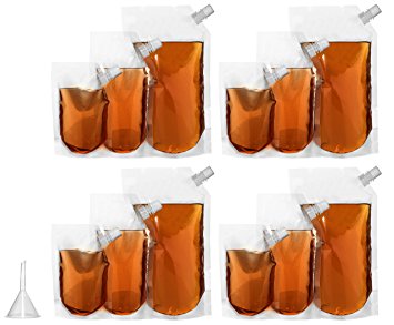 Concealable, Collapsible Cruise Liquor Bags (Set Of 12) With Funnel | 3 Sizes-32 oz., 16 oz., 8 oz. | Undetectable, Unmarked Flask For Sneaking Booze Anywhere| Vacations, Concerts, Camping & More