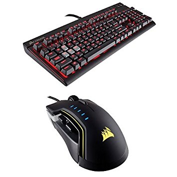 Corsair STRAFE Mechanical Gaming Keyboard, Red LED, Cherry MX Red and Corsair GLAIVE RGB Gaming Mouse, Backlit LED, 16000 DPI, Optical, Aluminum