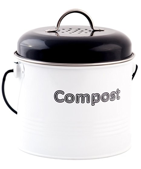 KC Bins 12 Cup Countertop Compost Bin w/ Filter: Indoor composter with lid, handle and odor-absorbing filter; turn your kitchen scraps into natural garden food!