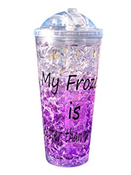 MXT Double Wall Acrylic Insulated Freezer Tumbler with Lid and Straw | Reusable Iced Coffee Mug Cup | Water Bottle 19oz (Purple)