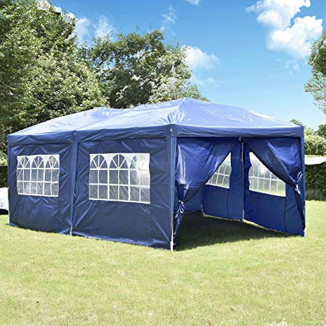 NSdirect 10 x 20 ft Pop Up Outdoor Canopy Tent,Easy Portable Wedding Party Tent Carrying Case/Bag Adjustable Folding Gazebo Pavilion Patio Shelter with 6 Removable Side Walls Tent, Blue