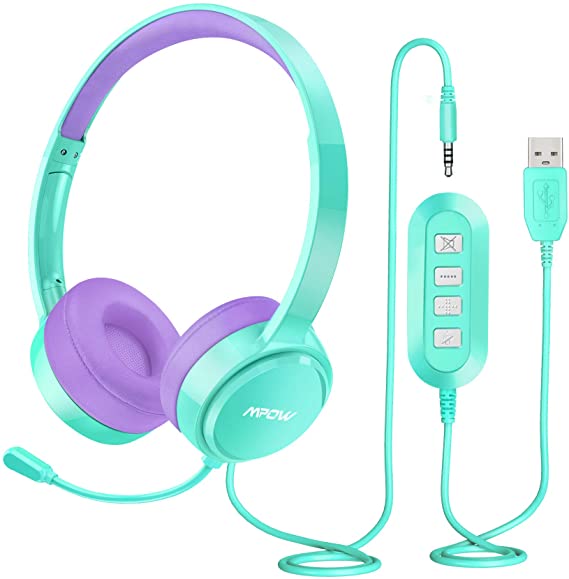 Mpow 071 Kid Headphone, 3.5MM & USB Headset with Microphone Noise Canceling, Lightweight Computer Headset with Volume Control, Fit for K12 School Virtual Learning, Language Lessons, Online Study