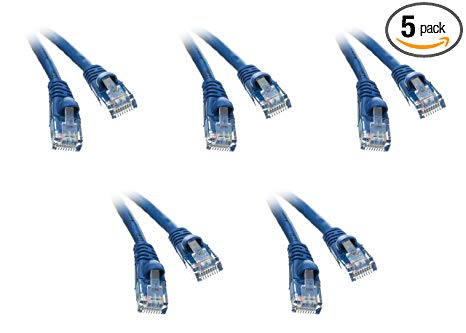 C&E Cat6 1.5-Foot Snagless/Molded Boot Ethernet Patch Cable, 5-Pack, Blue (CNE58822)