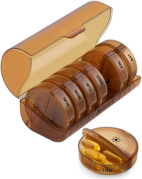 TookMag Pill Organizer 2 Times a Day, Weekly AM PM Pill Box, Large Capacity 7 Day Pill Cases for Pills/Vitamin/Fish Oil/Supplements (Brown)
