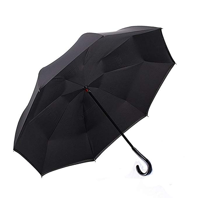 GAONLY Double Layer Inverted Umbrella Cars Reverse Umbrella, Windproof UV Protection Big Straight Umbrella for Car Rain Outdoor With C-Shaped Handle and Carrying Bag