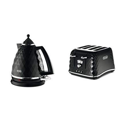 De'Longhi Brillante Faceted Jug Kettle, 3 KW - Black & De'Longhi CTJ4003.BK Brillante Faceted 4 Slice Toaster - Black