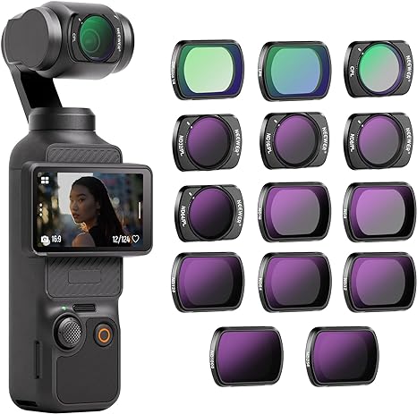 NEEWER Magnetic ND & CPL & Effect Filter Set for DJI OSMO Pocket 3, 14 Pack HD CPL ND8 ND16 ND32 ND64 ND128 ND256 ND1000 ND8/PL ND16/PL ND32/PL ND64/PL Light Pollution Reduction, Black Diffusion 1/4