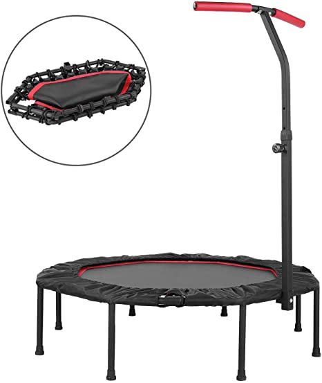 GARTIO 50" Exercise Trampoline Rebounder, Portable & Foldable Silent Bungee Jumping Equipment with Adjustable Handrail Bar and Safety Pad, Fitness Training Workouts for Kids Adults, Max Load 450lbs