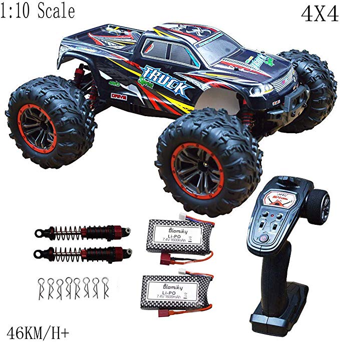 Blomiky Over Size 1/10 Scale High Speed 30MPH IPX4 Waterproof Remote Control Monster Car Truck Bonus Battery 9125 Black Red