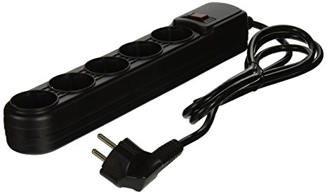 Five Outlet Power Strip / Surge Protector For 220V/240V Countries. CE and RoHS Compliant (Black Color)