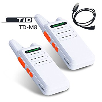 TIDRADIO TD-M8 White Mini Walkie Talkie RFS Two Way Radio Compatible with Baofeng (2 PCS) With 1 Free Program Cable