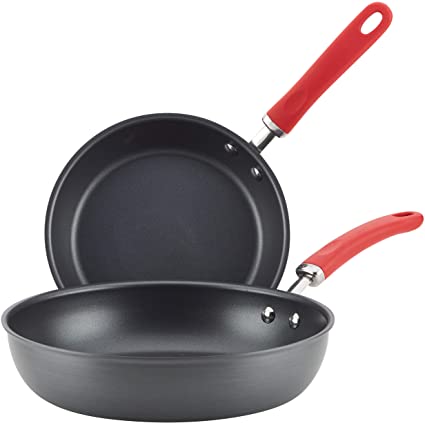 Rachael Ray 81126 Create Delicious Deep Hard Anodized Nonstick Frying Pan Set / Fry Pan Set / Hard Anodized Skillet Set - 9.5 Inch and 11.75 Inch, Gray