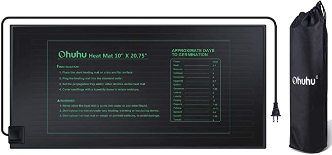 Ohuhu Seedling Heat Mat 10" X 20.75", MET Standard IP67 Waterproof Seed Starting Plant Heating Pad, 18W Hydroponic Heating Mat for Indoor Seedling and Germination, Bonus A Storage Bag