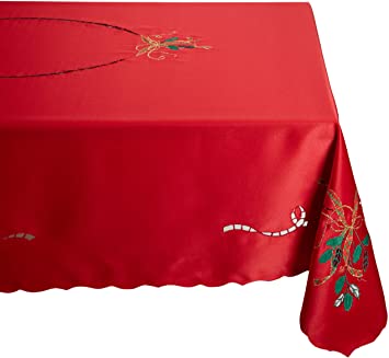 Lenox Holiday Nouveau Tablecloth, 60 by 120-Inch Oblong/Rectangle, Red