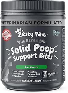 Zesty Paws Solid Poop Support Bites for Dogs - Dog Stool Hardener - Pumpkin for Dogs Dog Fiber Supplement, Prebiotics & Probiotics - Veterinarian Formulated Chews - Diarrhea Relief for Dogs - 90 Ct