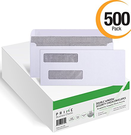 Prime Business Checks Double Window Security Tinted Envelopes for Business Checks, QuickBooks, Laser Checks, 24 lb, 3-5/8 x 8-11/16-Inches, 500 Envelopes (PB-91663-500)