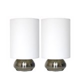 Simple Designs LT2016-IVY-2PK Gemini Brushed Nickel 2 Pack Mini Touch Lamp Set with Fabric Shades Ivory