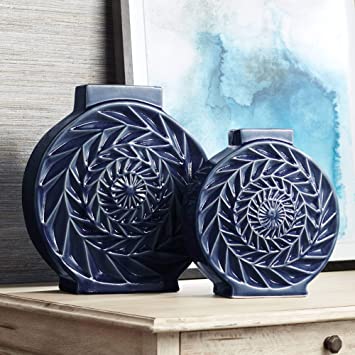 Dahlia Studios Dark Blue Circle Ceramic Vases Set of 2