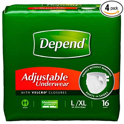 Depend Adjustable Underwear, Large/X-Large, 16-Count Packages (Pack of 4)