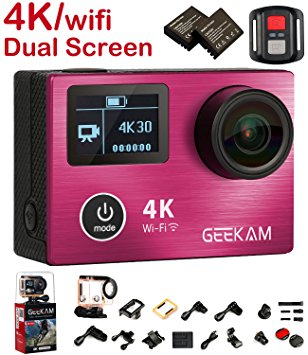 Action Camera 4K, 4K Action Camera Waterproof with Dual Screen Aluminium Alloy Front Cover Panasonic CMOS Wifi 2.4G Remote Control HDMI 170 Wide Angle