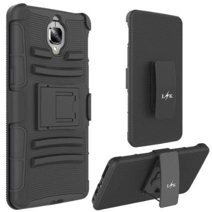 OnePlus 3 Case, LK [Heavy Duty] Black Armor Holster Defender Full Body Protective Hybrid Case Cover with Belt Clip for OnePlus 3