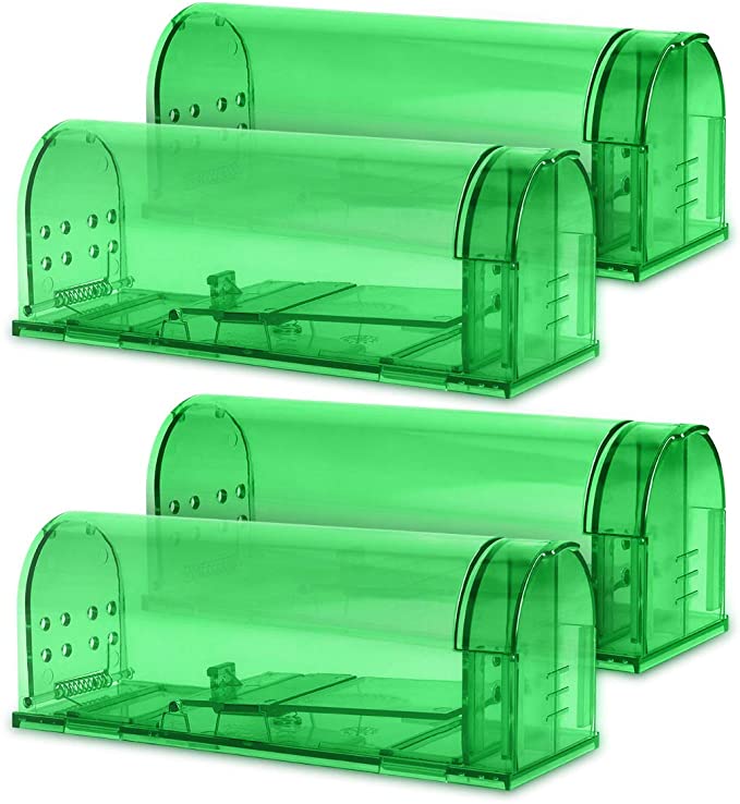 Navaris Humane Live Mouse Traps - Set of 4 Catch and Release Traps for Mice and Small Rodents - Eco Friendly and Pet Safe No Kill Mousetrap - Green