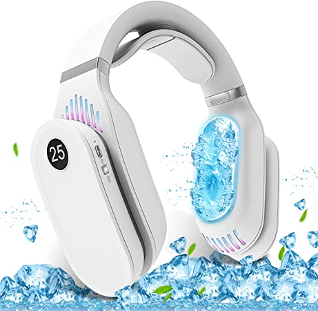 Rechargeable Neck Fan 2022 New, SUPTMAX Portable Neck Air Conditioner Wearable Design Quiet Neck Cooler and Heater with 2600mAh Neck Cooling Fan Personal Fan Built-In Colorful Gradient Light (White)