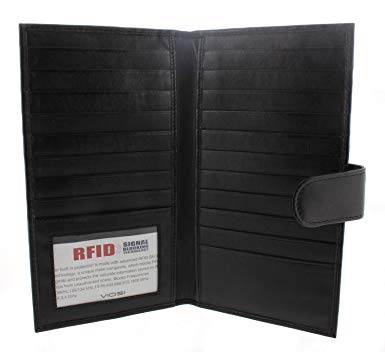 Leather Checkbook Wallet Card Case RFID Blocking Long Bifold Holder for Men and Women