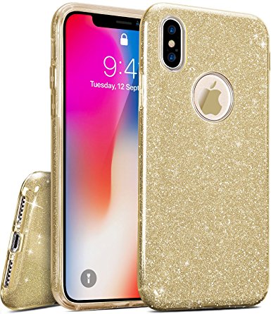 TOZO iPhone X Case, SHINY [Bling Crystal] Ultra Thin Sparkle Premium 3 Layer Hybrid TPU Soft Grip for iPhone 10 / X – Gold