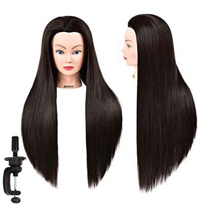 Mannequin Head Synthetic Fiber Hair Manikin Head Hair Training Head Styling Hairdresser Training Head Training Model Cosmetology Doll Head Hair for Practice Cutting Braiding for Practice Cutting Braid