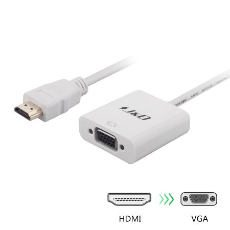 JampD HDMI to VGA Adapter Cable Converter Male to Female - White