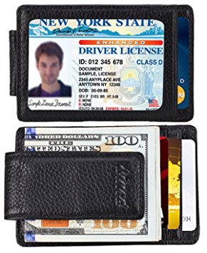 Money Clip, Front Pocket Wallet, Leather RFID Blocking Strong Magnet thin Wallet (one size, Black)