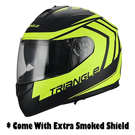 Full Face Matte Black/Yellow “ Arrow ” Dual Visor Street Bike Motorcycle Helmet for Triangle [DOT] (Small)