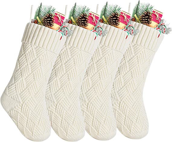 Kunyida Pack 4,14" Ivory Knit Christmas Stockings