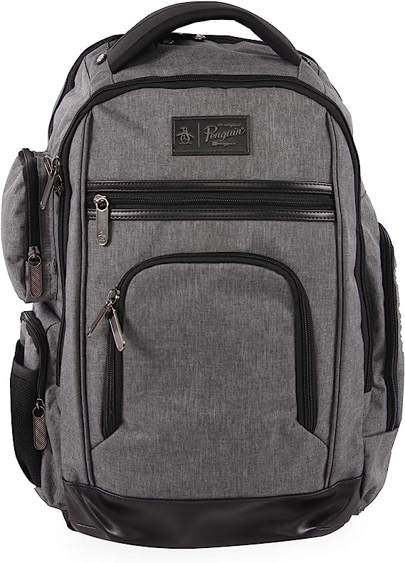 Original Penguin Men's Fletcher Laptop Backpack, Grey Crosshatch, 19 in