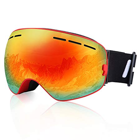 HiCool Kids Ski Snow Skate Snowboard Snowmobile Goggle with Mirrored Lens - Anti-Fog UV Protection Detachable Wide Spherical Goggle Lens