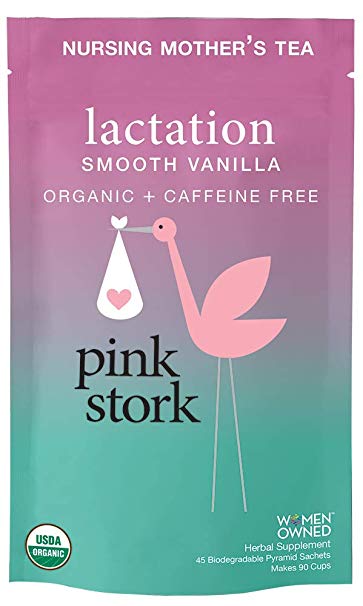 Pink Stork Lactation: Smooth Vanilla Nursing Support Tea -Organic Loose Leaf Tea in Biodegradable Sachets -Natural Breastfeeding Support -Enhance Breast Milk Nutrition, Supply, 90 Cups