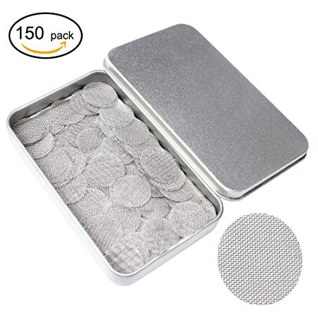 150 Pieces Pipe Screens, 3/4"(0.75") Stainless Steel Screens for Pipes for Weed, Smoking Pipe Screen Filters with Storage Box