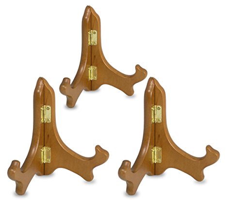 Wood Easels Folding Display Plate Stand Premium Quality Walnut - 5 Inch - Set of 3 Pieces