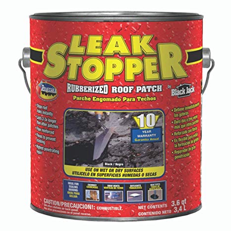 Leak Stopper Rubberized Roof Patch 1 Gallon | 100 % Flexible Instant Sealant for Built-Up Roofs, SBS Modified Roofs, Metal Roofs & Many Other Surfaces | 10 Years Warranty | Black |