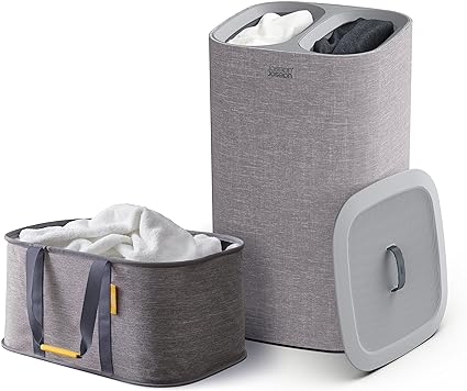 Joseph Joseph Laundry 2 piece set - Hold-All 35L collapsible Washing Basket and Tota 60L Laundry Separation Hamper with 2 removeable bags - Grey