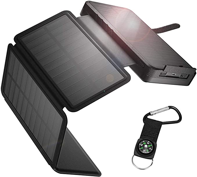 IEsafy Solar Charger 26800mAh, Outdoor Solar Power Bank with 4 Foldable Solar Panels and 2 High-Speed Charging Ports for Smartphones, Tablets, Samsung, iPhone with Waterproof LED Flashlight(Black)