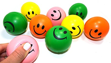 Dazzling Toys Neon Smile Face Relax Balls 12 Pack -(D004/1).
