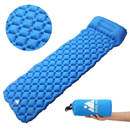 Evoland Camping Sleeping Pad with Pillow, Self Inflating Sleeping Pad for Camping, Backpacking, Hiking, Lightweight, Waterproof, Compact, Durable, Storage Bag Included