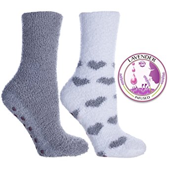 Kissables Lavender Capsule Infused Fluffy Chenille Socks - 2 Pair Pack