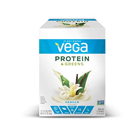 Vega Protein & Greens Vanilla (1.0 Ounce, Pack of 12) - Plant Based Protein Powder, Keto-Friendly, Gluten Free, Non Dairy, Vegan, Non Soy, Non GMO - (Packaging may vary)