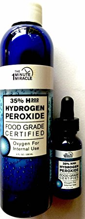 35% H2o2 Hydrogen Peroxide Food Grade Certified 8 OZ with 1 OZ Bottle Dropper